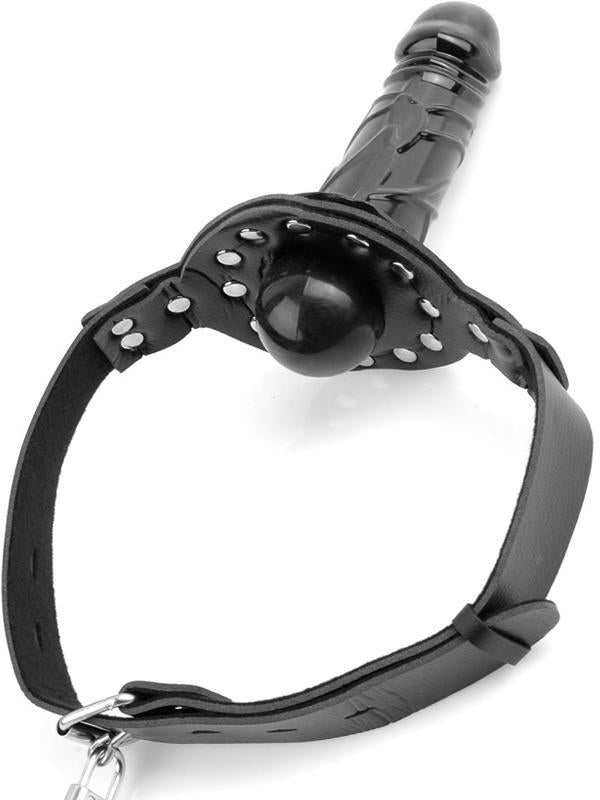 Ball Gag con Dildo Nero Vinile