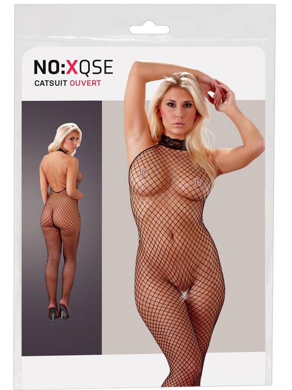 Bodystocking Collo Alto Nero Rete