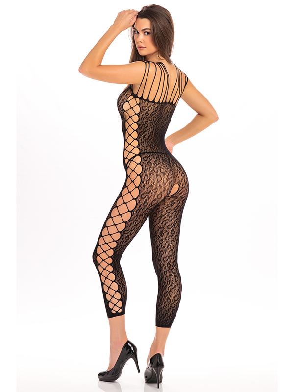 Bodystocking Leopardo Nylon Nero Rete