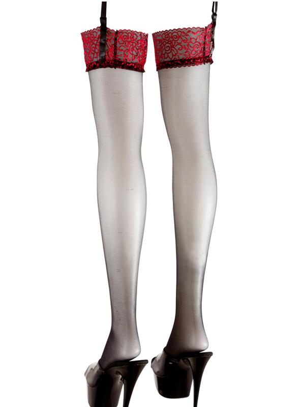 Calze con Fascia in Pizzo Rosso
