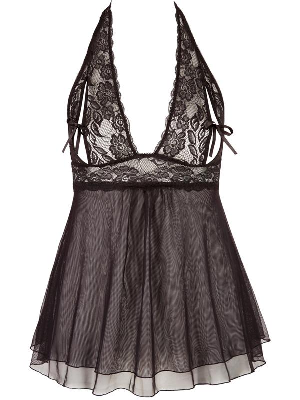 Curvy - Babydoll capezzoli scoperti Nero Pizzo