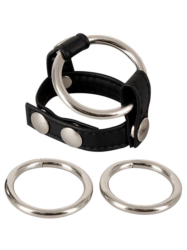 Doppio Anello Pelle e Metallo Nero