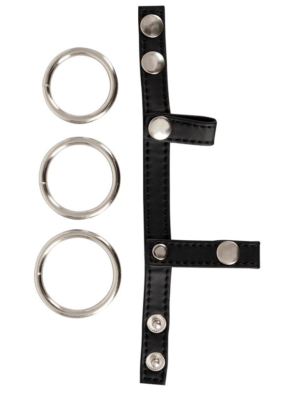 Doppio Anello Pelle e Metallo Nero